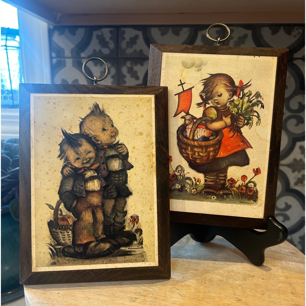 Vintage 1940s HUMMEL Framed Art Print Plaques - Set of Two, Numbered on Back